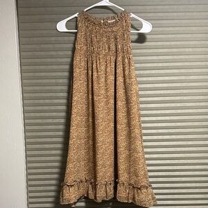 Lush Floral Tan Midi Dress